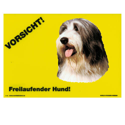 Warnschild &quot;Vorsicht freilaufender Hund&quot; Bearded Collie Gr. 28x20 cm
