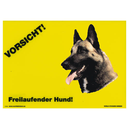 Warnschild &quot;Vorsicht freilaufender Hund&quot; Malinois Gr. 28x20 cm, gelb eBay